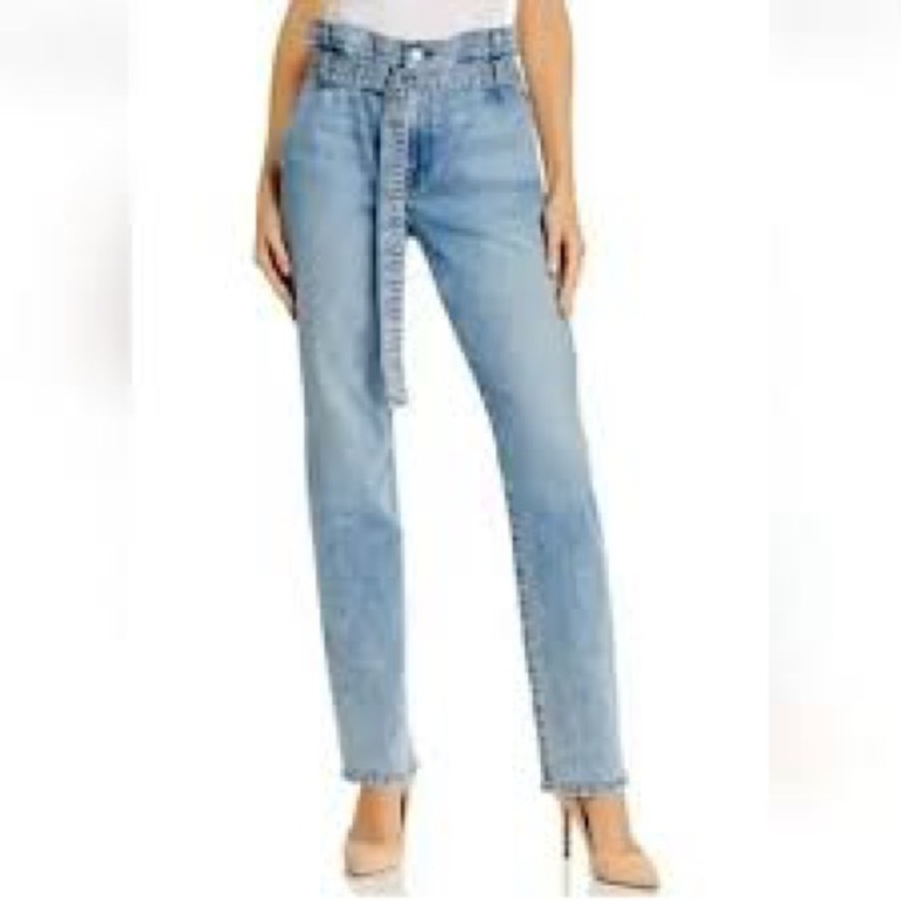 7 For All Mankind Washed Light Blue Denim Belted Jeans